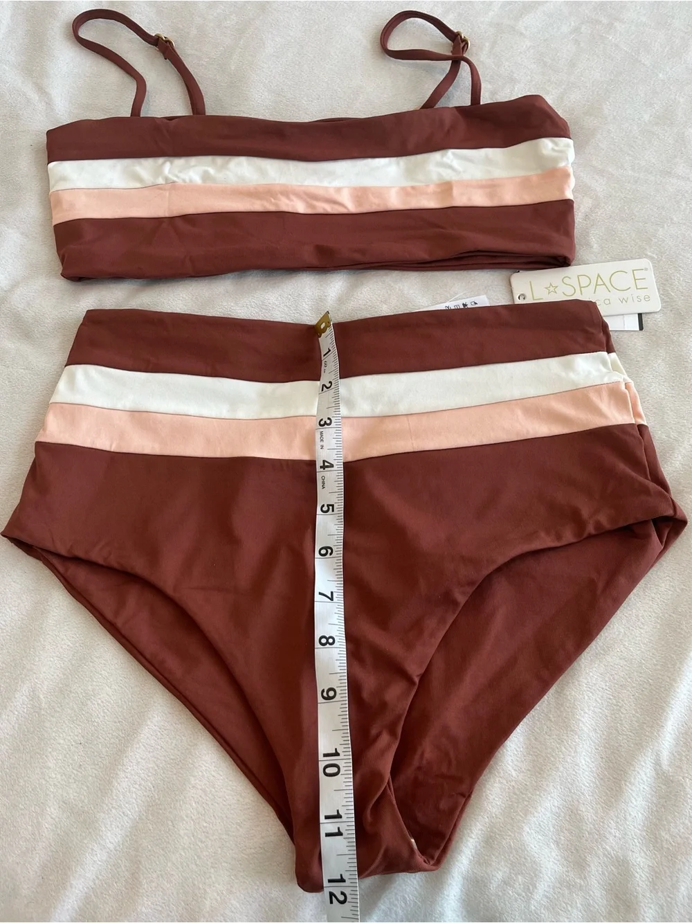 L*Space Bikini Set Rebel Stripe Top & High Waist Portia Bottom Large Resortwear